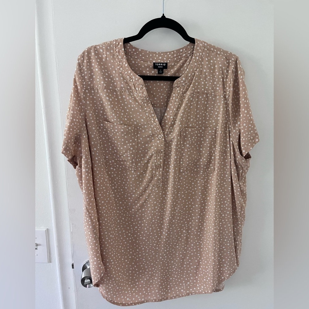Torrid Tan Relaxed Blouse with Mandarin Collar